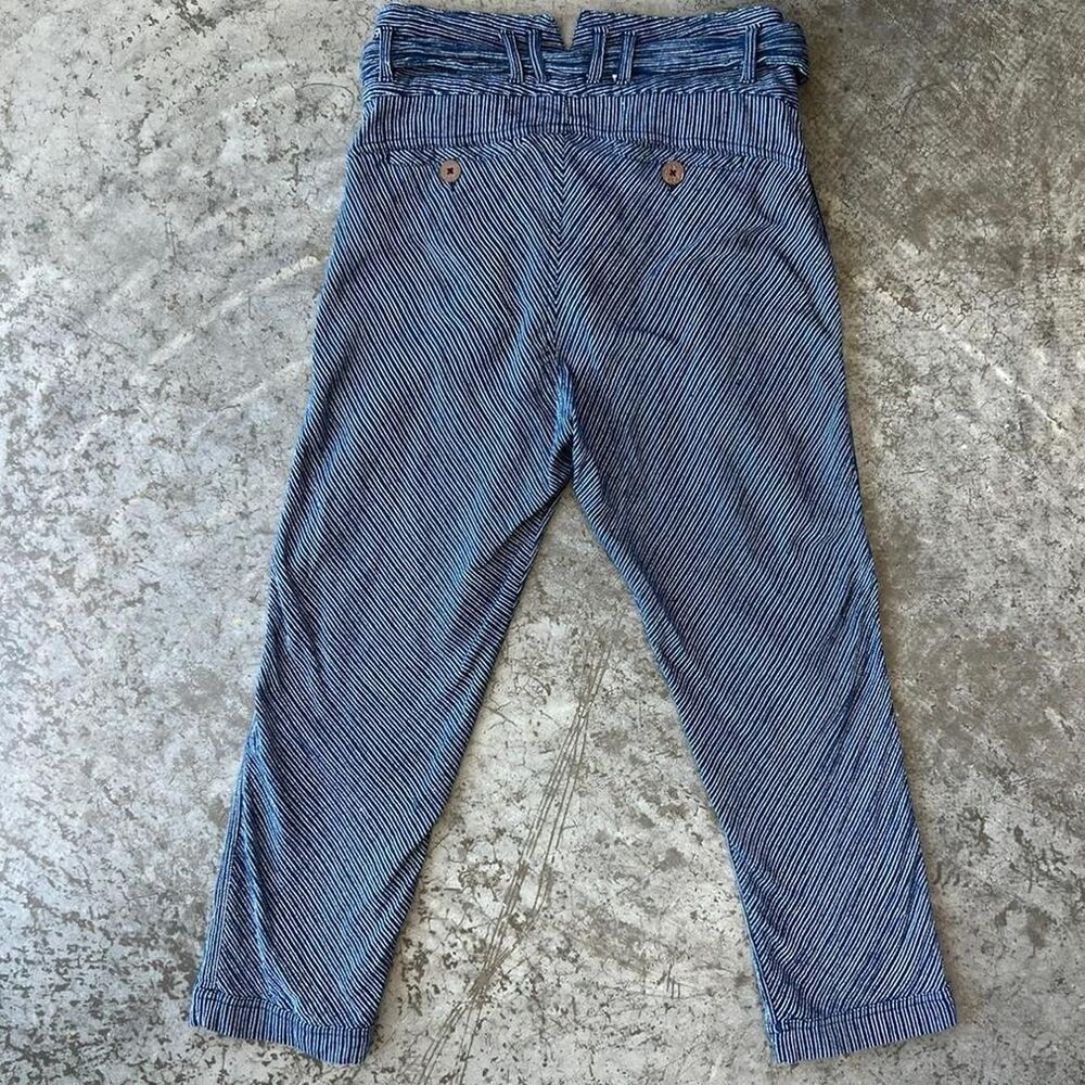 Free People Navy Blue Striped High Rise Tie Waist Capri Trousers Women's 6 - Picture 3 of 8